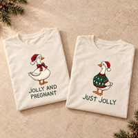 Jolly and Pregnant & Just Jolly Christmas Goose Couple Tees