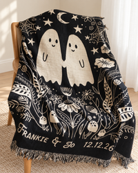 Til Death Ghost Woven Blanket, Spooky Couple Anniversary Throw, Gothic Wedding Gift for Husband & Wife