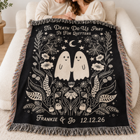 Til Death Ghost Woven Blanket, Spooky Couple Anniversary Throw, Gothic Wedding Gift for Husband & Wife