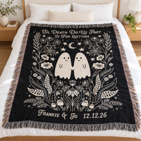 Til Death Ghost Woven Blanket, Spooky Couple Anniversary Throw, Gothic Wedding Gift for Husband & Wife