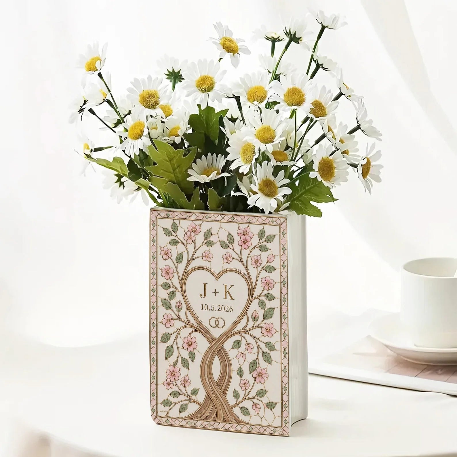 Personalized Wedding Book Vase, Custom Couple Name Vase, Heart Tree Decor, Wedding Anniversary Gift, Anniversary Gift