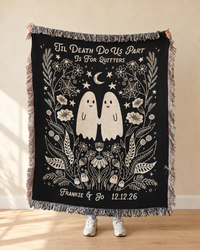 Til Death Ghost Woven Blanket, Spooky Couple Anniversary Throw, Gothic Wedding Gift for Husband & Wife
