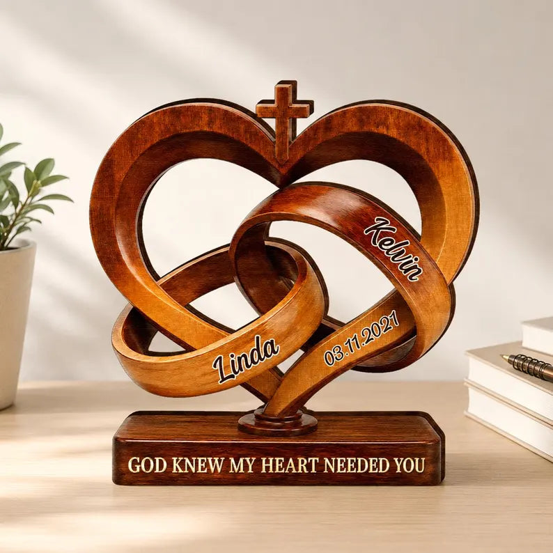 Personalized Infinity Heart Wooden Plaque, Custom Couple Names, Christian Anniversary Keepsake