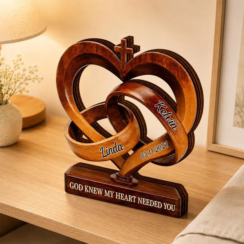 Personalized Infinity Heart Wooden Plaque, Custom Couple Names, Christian Anniversary Keepsake