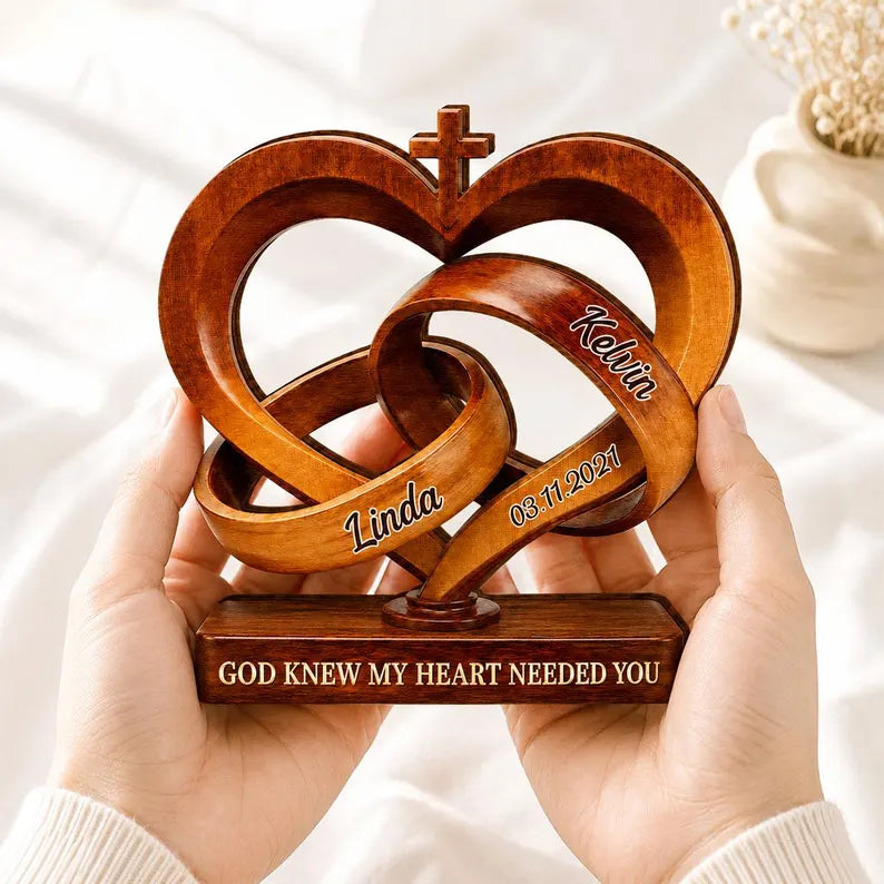 Personalized Infinity Heart Wooden Plaque, Custom Couple Names, Christian Anniversary Keepsake