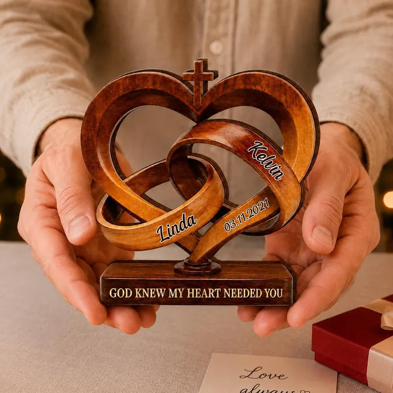 Personalized Infinity Heart Wooden Plaque, Custom Couple Names, Christian Anniversary Keepsake