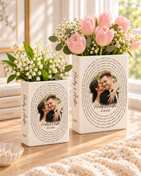 Small and large personalized Wedding Vows photo ceramic book vases