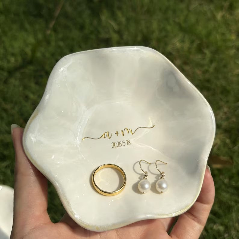 Custom Ceramic Jewelry Dish - Initials Ring Ceramic Tray-Personalized Earrings Holder with Name-Bridesmaid Gift-Wedding Gift for Her