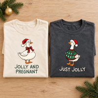 Jolly and Pregnant & Just Jolly Christmas Goose Couple Tees
