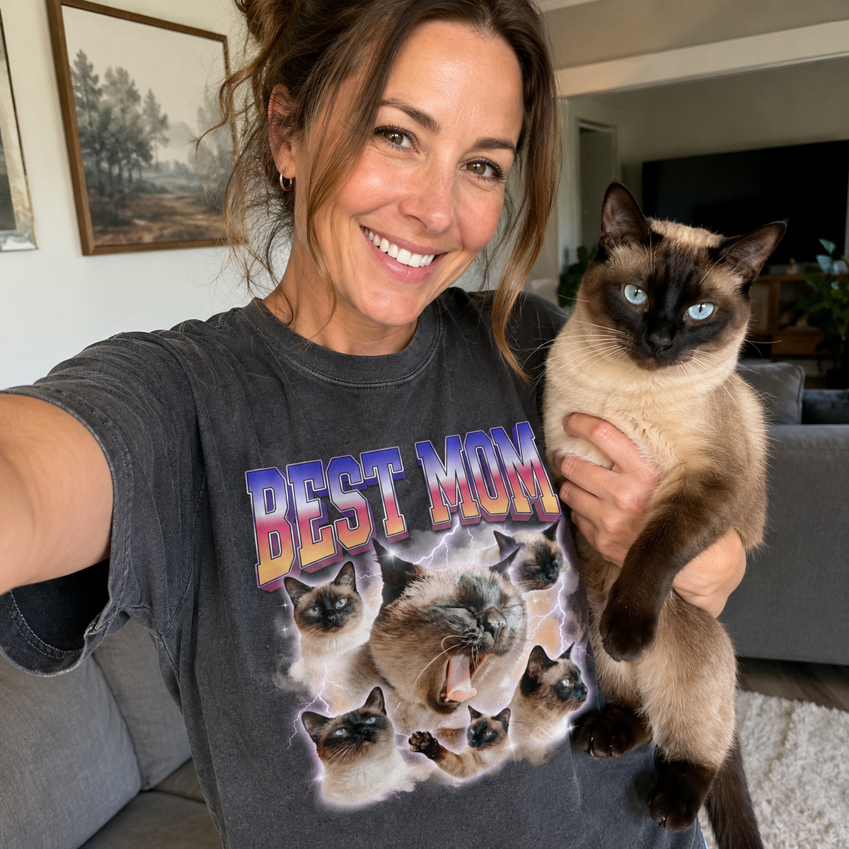 Personalized Cat Photo & Name Bootleg Rap Comfort Colors Tee mockup 4