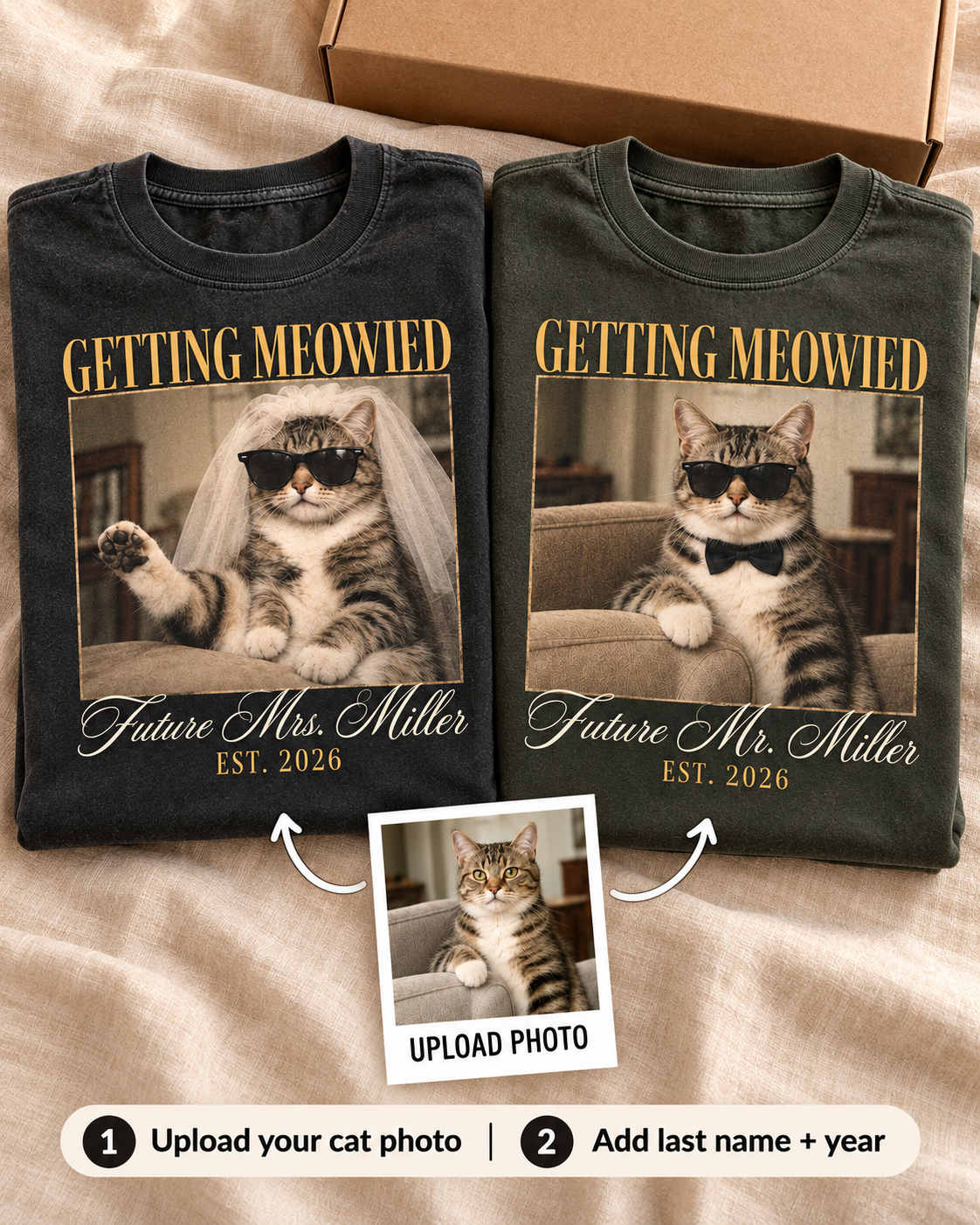 Matching personalized cat wedding tee gift set