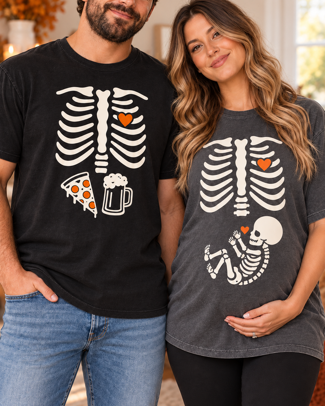 Expecting parents matching skeleton ribcage Comfort Colors tees