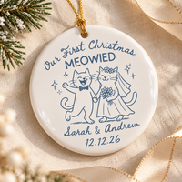 Personalized First Christmas Meowied Ceramic Ornament – Newlywed Couple Gift