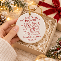 Personalized First Christmas Meowied Ceramic Ornament – Newlywed Couple Gift
