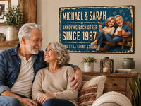 Personalized Couple Metal Sign, Custom Photo & Names Anniversary Gift, Rustic Wedding Keepsake for Husband or Wife