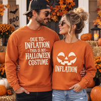 Matching Couples Halloween Costume Shirts, Due To Inflation, Funny Couple Sweatshirts, Easy Last Minute Costume
