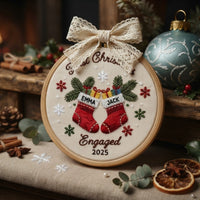 First Christmas Engaged Ornament, Personalized Engagement Gift, Custom Holiday Decor Keepsake, Engaged Christmas Hoop Ornament,Marriage Hoop