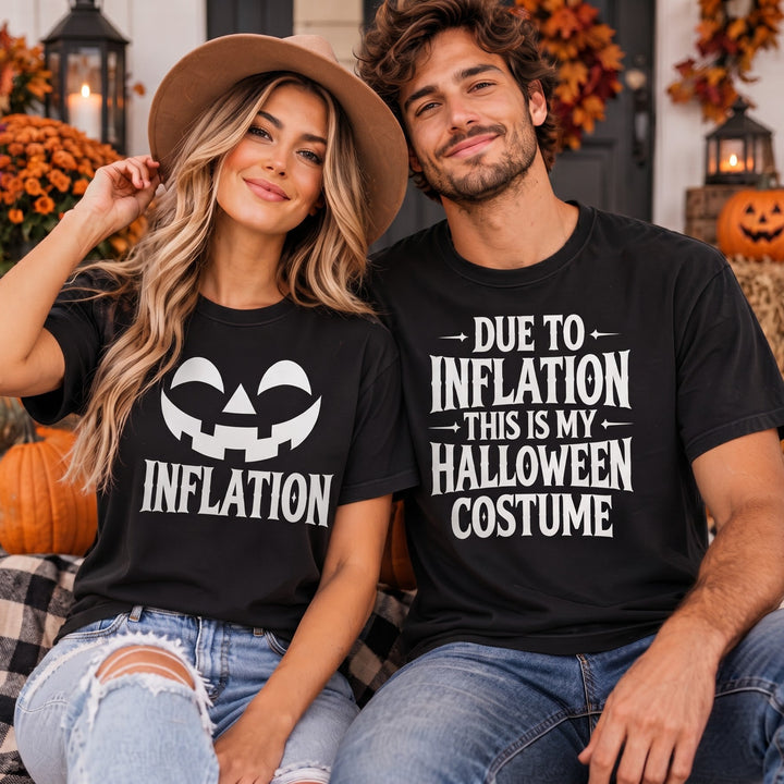 Matching Couples Halloween Costume Shirts, Due To Inflation, Funny Couple Sweatshirts, Easy Last Minute Costume