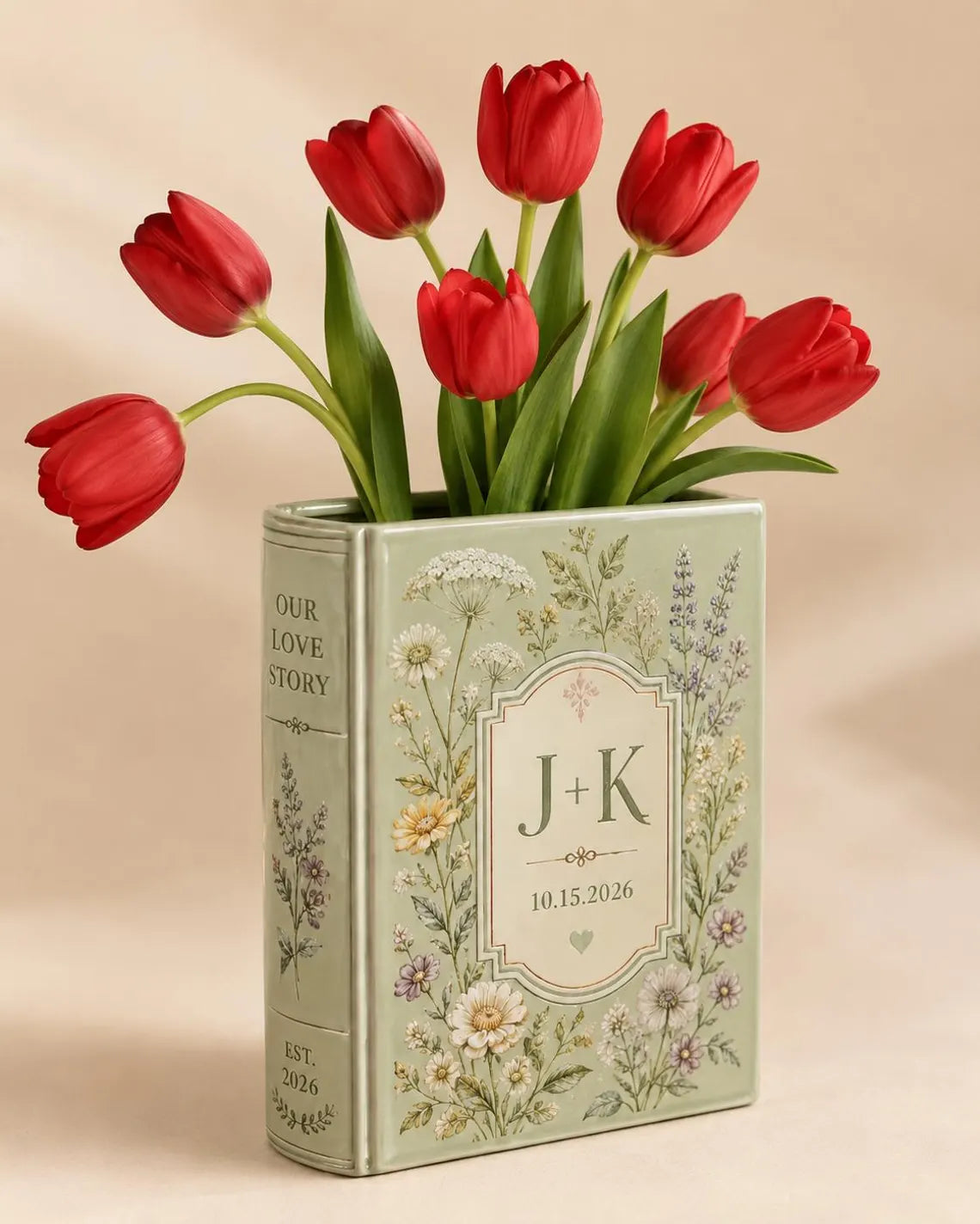 Personalized Ceramic Book Vase, Custom Name Date Book Vase, Wedding Gift for Couple, Anniversary Gift, Book Lover Vase, Floral Home Decor
