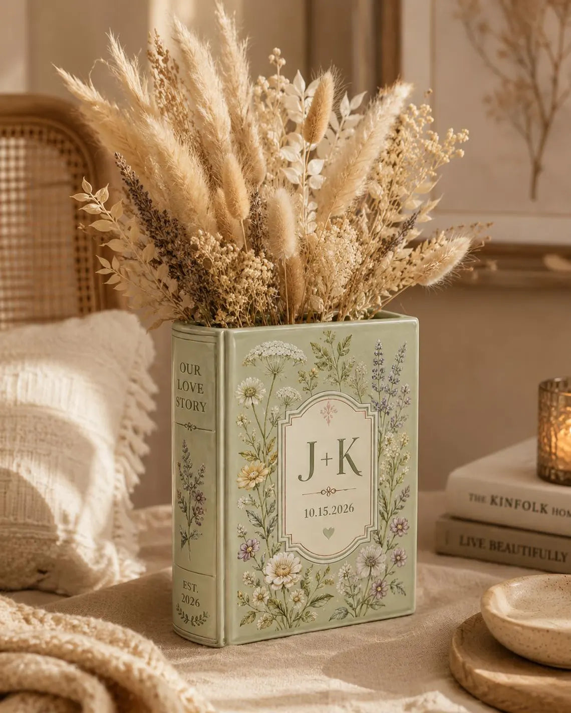 Personalized Ceramic Book Vase, Custom Name Date Book Vase, Wedding Gift for Couple, Anniversary Gift, Book Lover Vase, Floral Home Decor