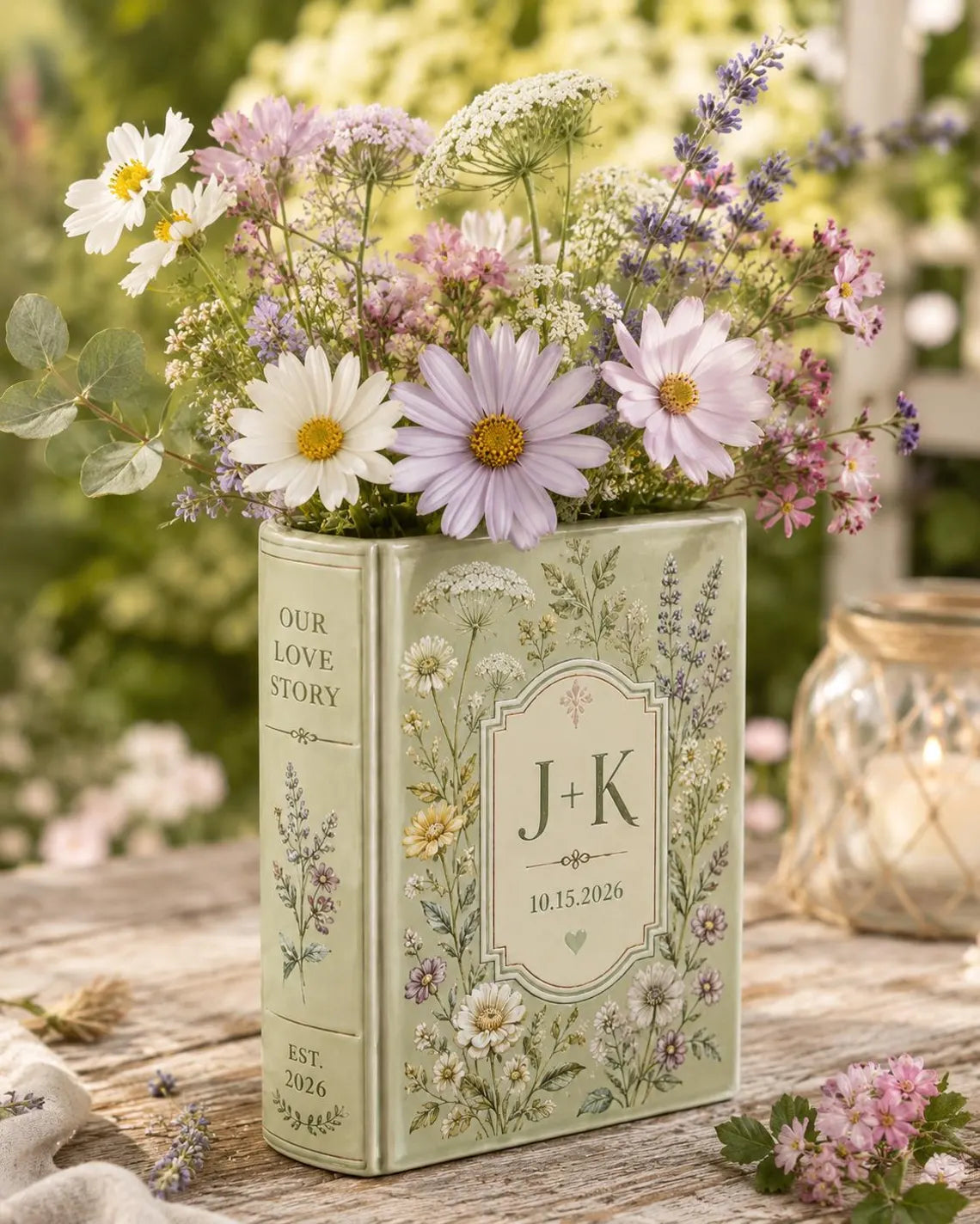 Personalized Ceramic Book Vase, Custom Name Date Book Vase, Wedding Gift for Couple, Anniversary Gift, Book Lover Vase, Floral Home Decor