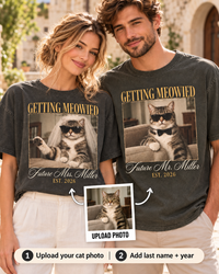 Personalized Getting Meowied cat photo wedding couple tees