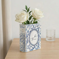 Personalized Wedding Ceramic Book Vase, Custom Wedding Vase, Toile de Jouy Vase, Couple Initial Gift, Bridal Shower Gift