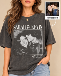 Personalized Couple Photo Shirt, Custom Names and Established Year Comfort Colors Tee