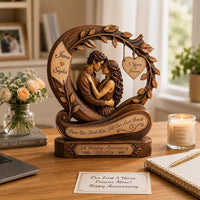 Personalized Couple Photo Heart Wooden Block, Custom Name Heart Infinity Sign, Wedding Anniversary Gift, Love Sculpture Gift, Newlywed Gift