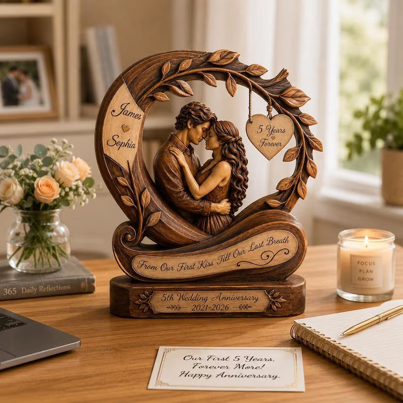 Personalized Couple Photo Heart Wooden Block, Custom Name Heart Infinity Sign, Wedding Anniversary Gift, Love Sculpture Gift, Newlywed Gift