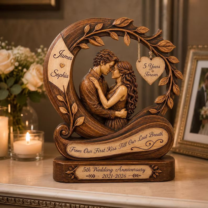 Personalized Couple Photo Heart Wooden Block, Custom Name Heart Infinity Sign, Wedding Anniversary Gift, Love Sculpture Gift, Newlywed Gift