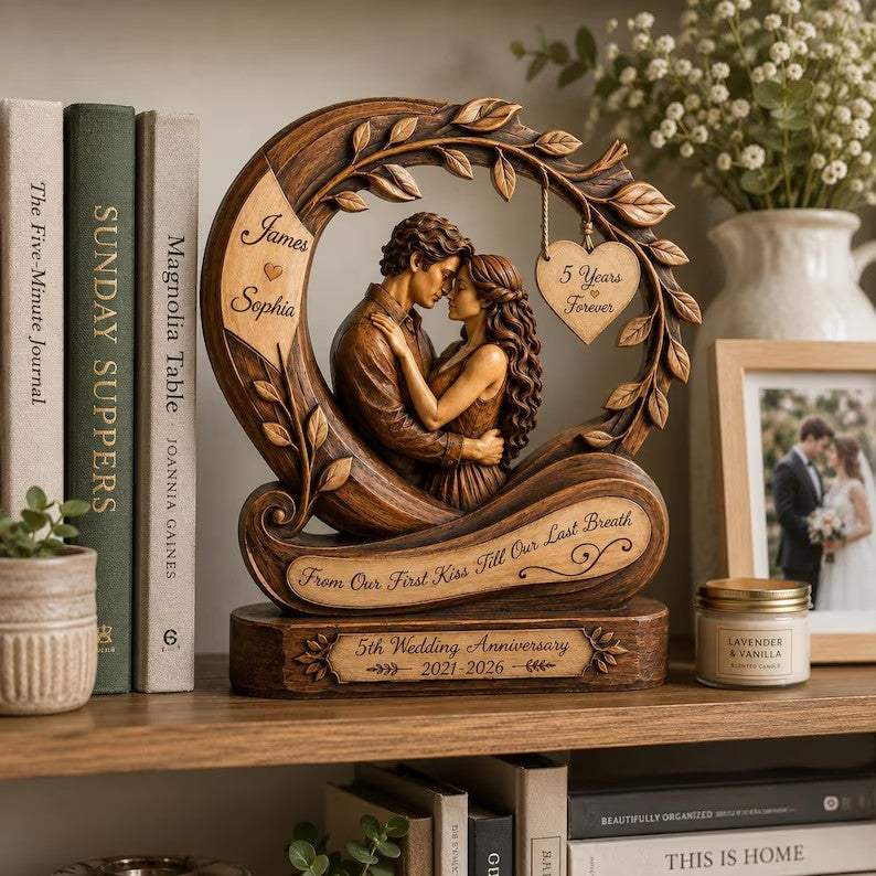Personalized Couple Photo Heart Wooden Block, Custom Name Heart Infinity Sign, Wedding Anniversary Gift, Love Sculpture Gift, Newlywed Gift