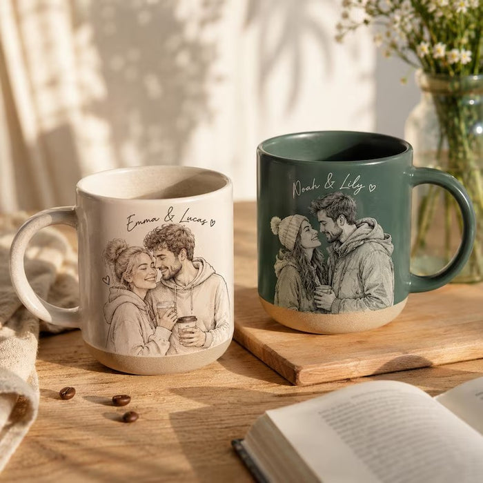 Personalized Watercolor Couple Photo Mug – Custom Portrait Anniversary Gift
