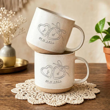 Personalized Engraved Couple Mug, Custom Initials Heart Mug, Anniversary Gift, Wedding Gift for Couple, Romantic Keepsake