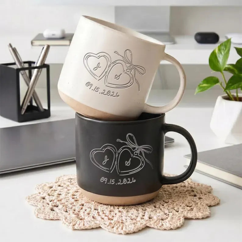 Personalized Engraved Couple Mug, Custom Initials Heart Mug, Anniversary Gift, Wedding Gift for Couple, Romantic Keepsake
