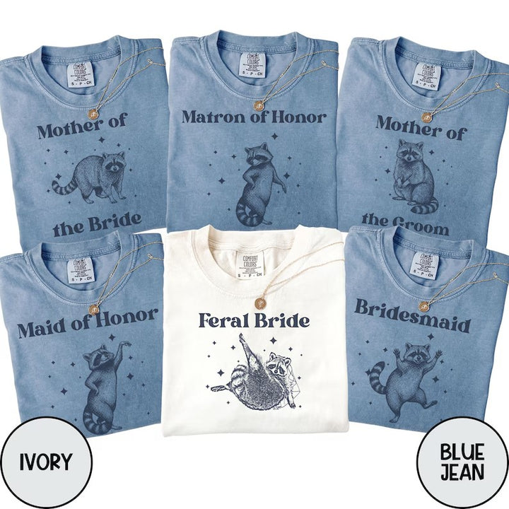 Personalized Funny Raccoon Bridal Party Shirts, Bride, Bridesmaid and Maid of Honor Matching Wedding Tees