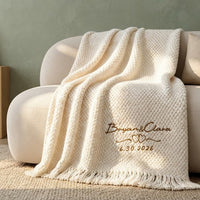Custom Embroidered Knit Blanket | Personalized Couple Names, Wedding Date Throw