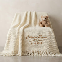 Custom Embroidered Knit Blanket | Personalized Couple Names, Wedding Date Throw