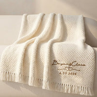 Custom Embroidered Knit Blanket | Personalized Couple Names, Wedding Date Throw
