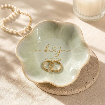 Personalized Ceramic Ring Dish, Custom Jewelry Tray with Gold Engraving, Wedding Ring Holder, Engagement Gift for Her, Mr and Mrs Gift