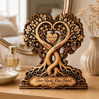 Personalized Wooden Tree of Life Plaque, Custom Couple Names, Romantic Heart Sculpture