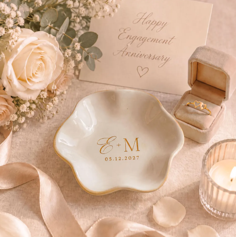 Personalized Wedding Jewelry Tray with Couple Initials and Date, Custom Engagement Ring Dish