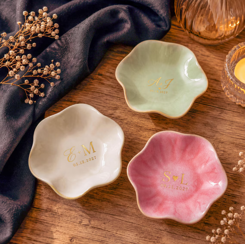 Personalized Wedding Jewelry Tray with Couple Initials and Date, Custom Engagement Ring Dish