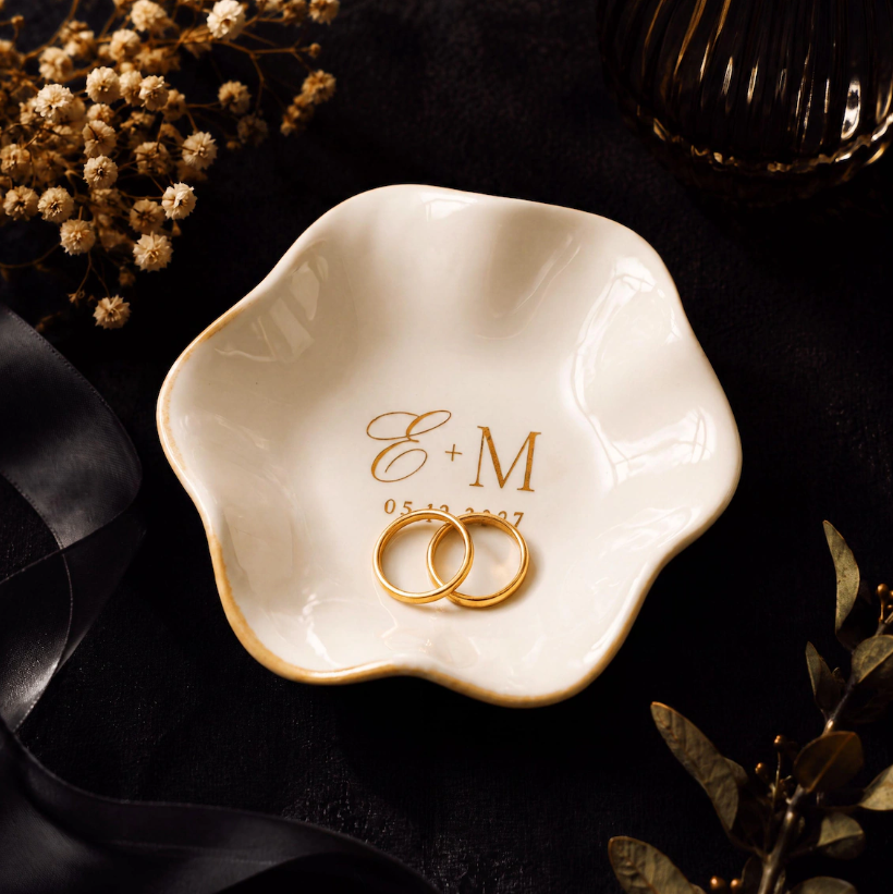 Personalized Wedding Jewelry Tray with Couple Initials and Date, Custom Engagement Ring Dish