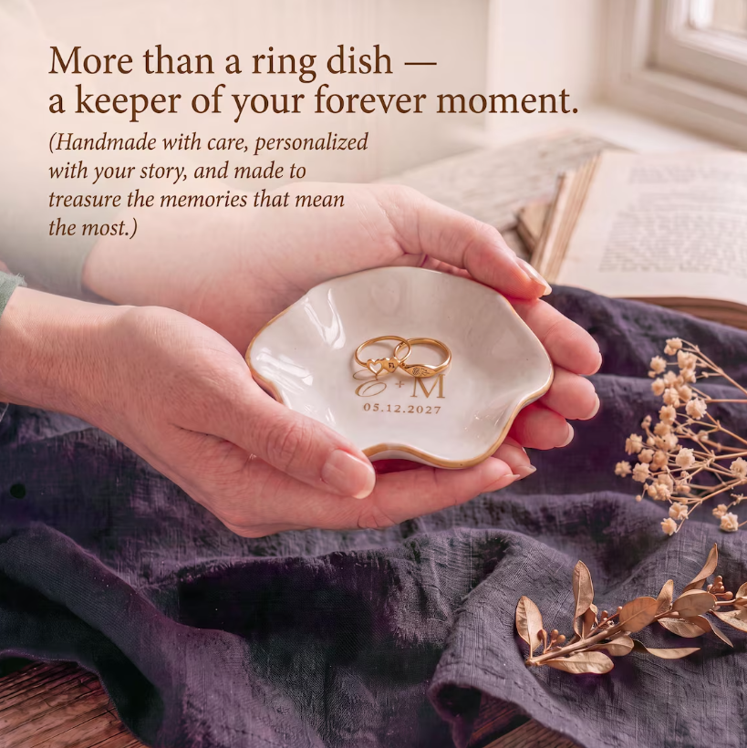 Personalized Wedding Jewelry Tray with Couple Initials and Date, Custom Engagement Ring Dish