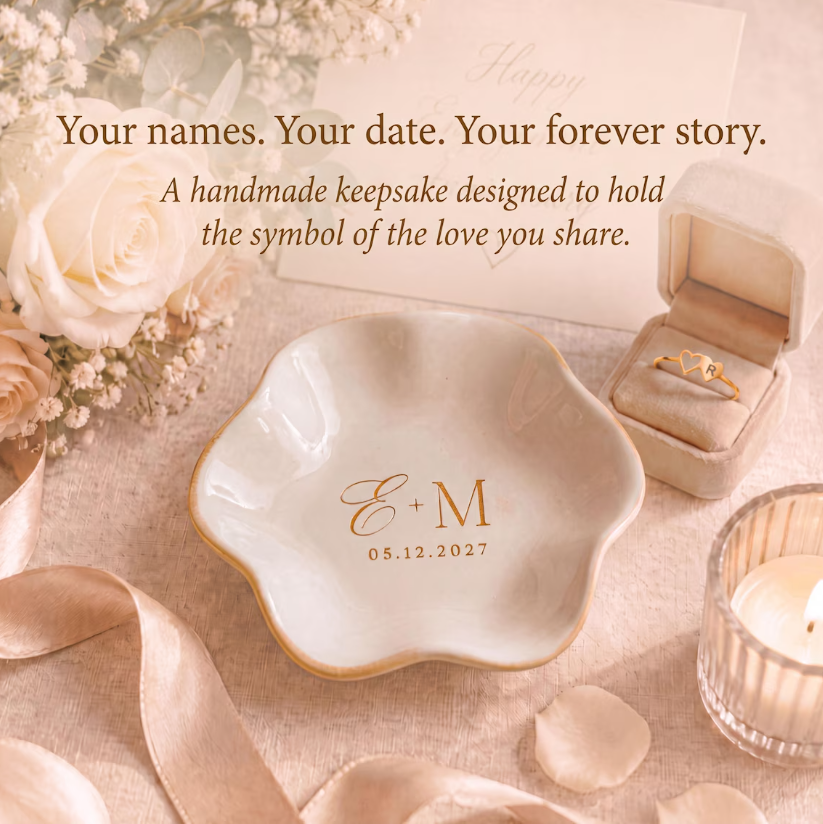 Personalized Wedding Jewelry Tray with Couple Initials and Date, Custom Engagement Ring Dish
