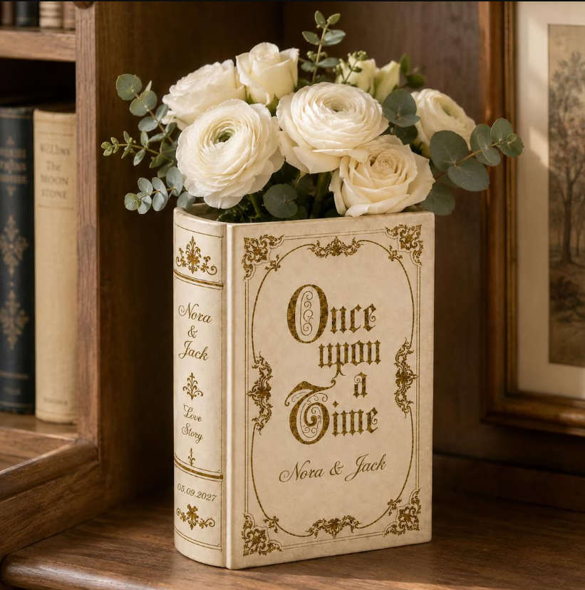 Personalized Love Story Book Vase, Custom Wedding Gift for Couple, Bridal Shower Gift