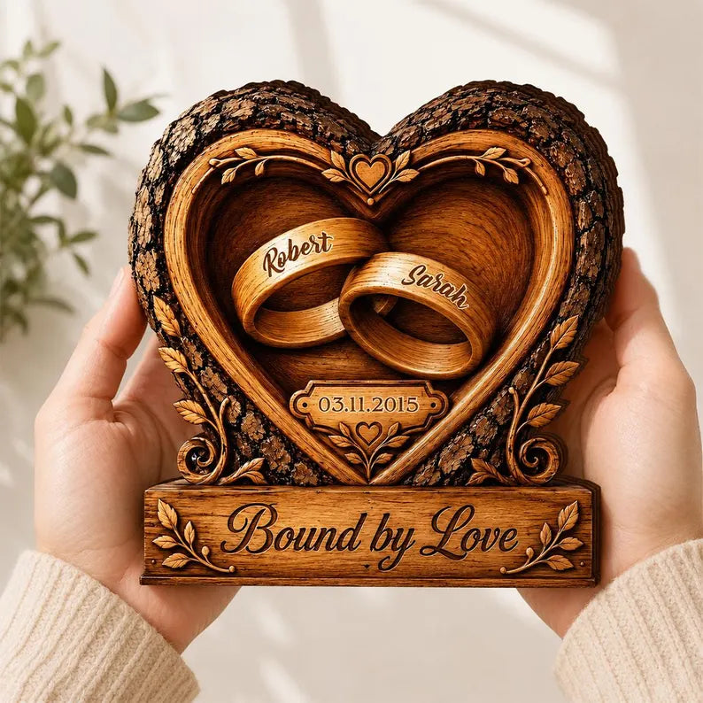 Solid Wooden Plaque, Personalized Couple Names, Wedding Date, Anniversary Tabletop Display