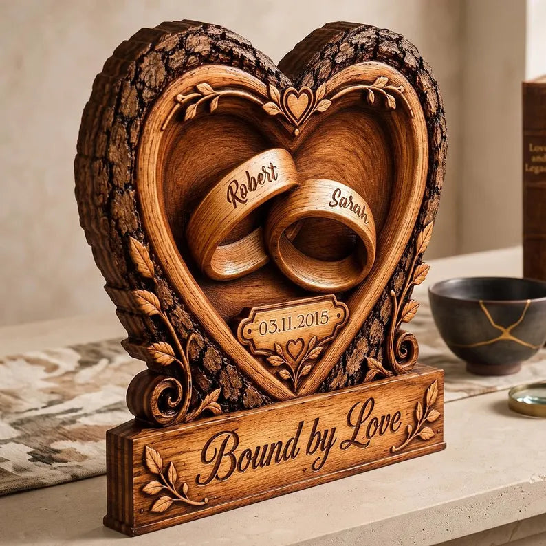 Solid Wooden Plaque, Personalized Couple Names, Wedding Date, Anniversary Tabletop Display