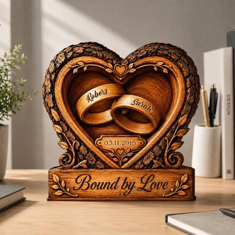 Solid Wooden Plaque, Personalized Couple Names, Wedding Date, Anniversary Tabletop Display
